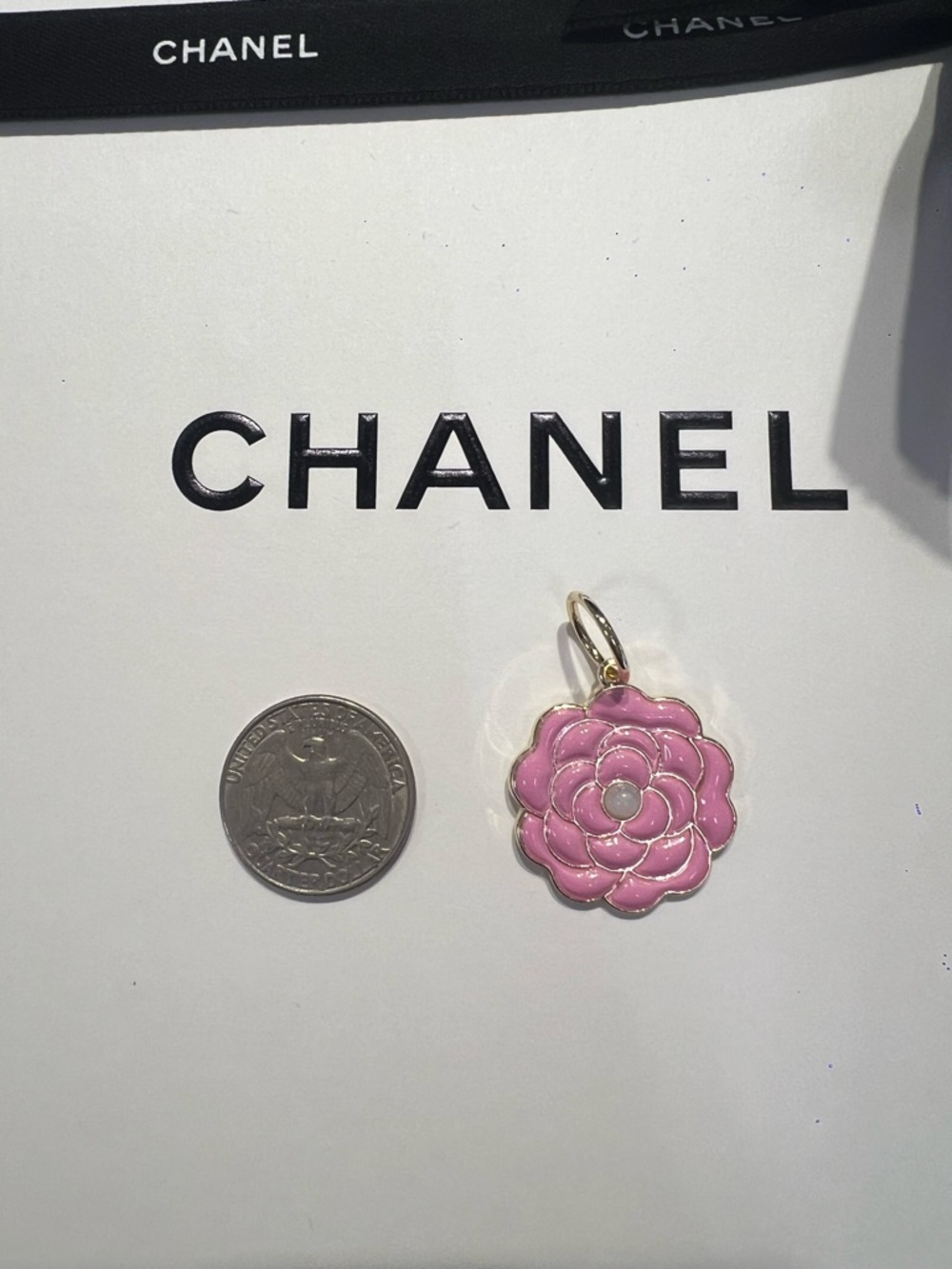 CHANEL Limited Edition 2026 Pink Camellia Enamel Charm with Gold-Tone Bail